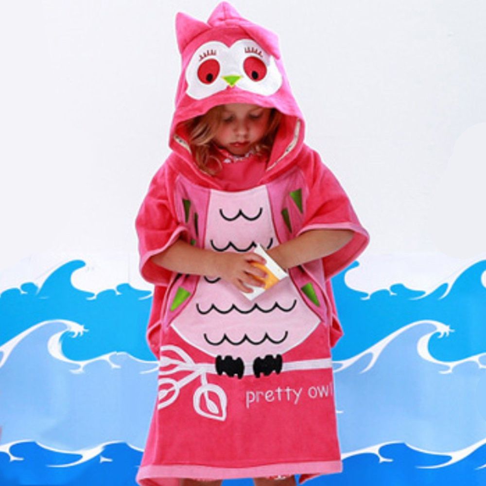 韓國 Beach Boom - 超萌卡通造型浴巾-粉紅貓頭鷹 (60*120cm)