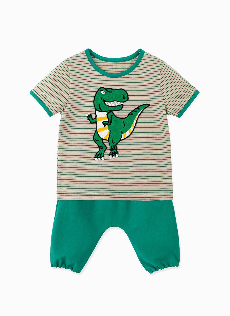 韓國 OZKIZ - 細條紋綠暴龍套裝-綠X卡其