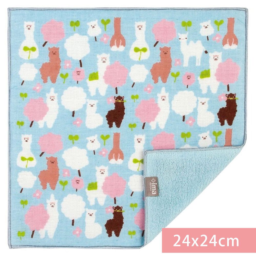 日本代購 - 【ima+】日本製今治純棉手帕-羊駝棉花糖-水藍 (24x24cm)
