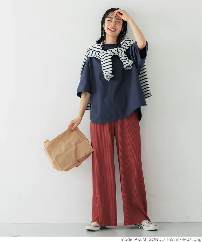 日本 COCA - [可剪裁] 速乾垂墜彈性風琴寬褲-淺灰棕