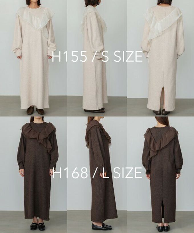 日本 Bab - 交叉薄紗荷葉柔美針織長袖洋裝-黑