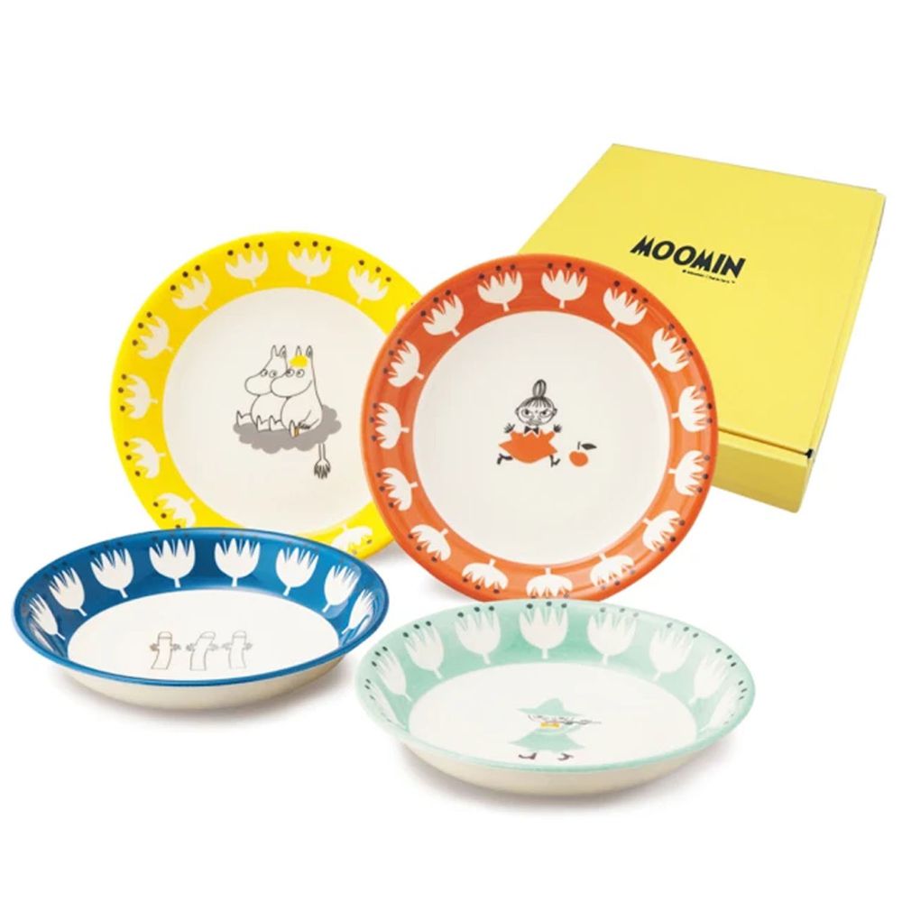 日本山加 yamaka - moomin 嚕嚕米彩繪陶瓷深盤禮盒-MM1000-184-4入組