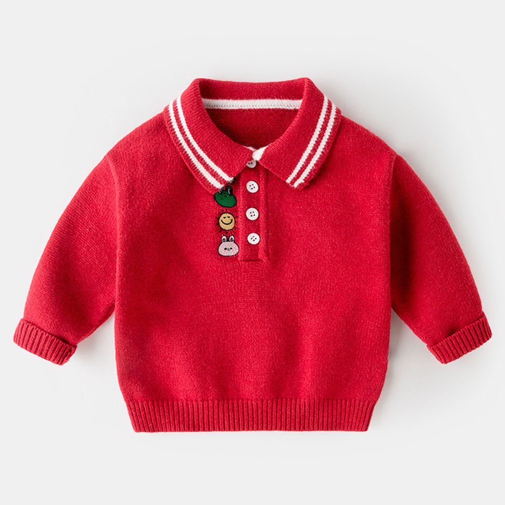 節慶針織毛衣-POLO領-紅色