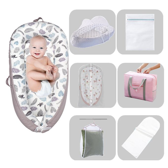 Vanibaby - 嬰兒床中床豪華9件組 -(機洗機烘 頂級純棉)-叢林樹葉