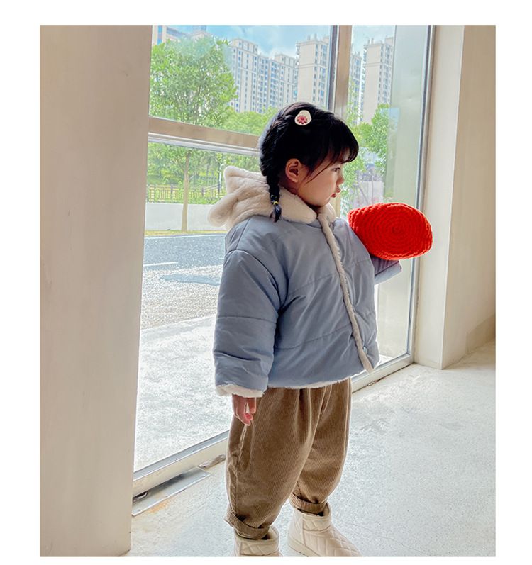 加絨加厚造型連帽鋪棉外套-毛茸茸熊熊-粉色