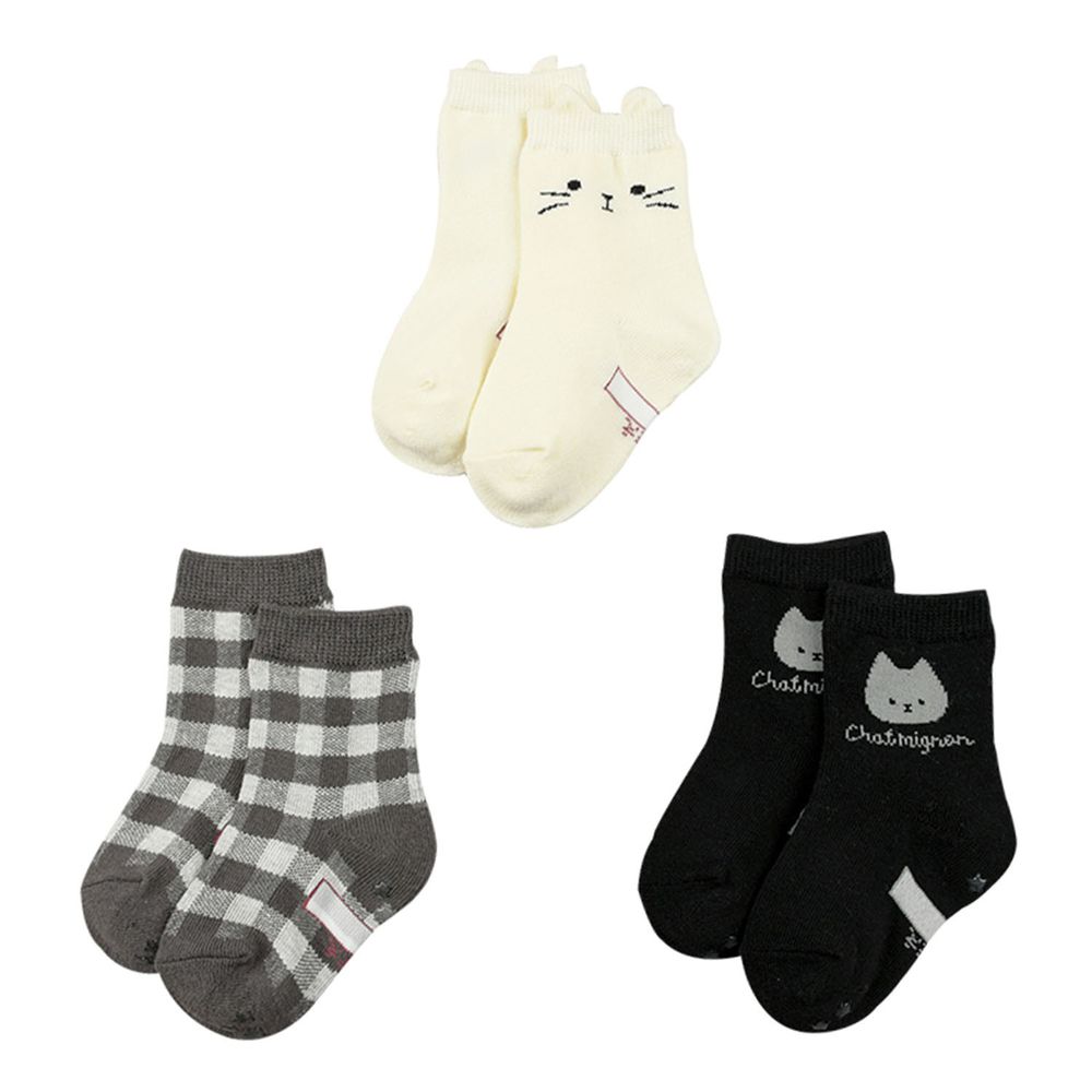 akachan honpo - 女中筒襪3雙組-貓耳-白色 (9～14cm)