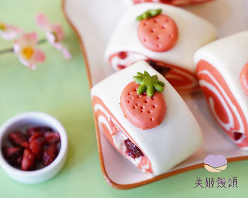美姬饅頭 - 草莓瑞士捲鮮乳造型饅頭 (6入)-55g