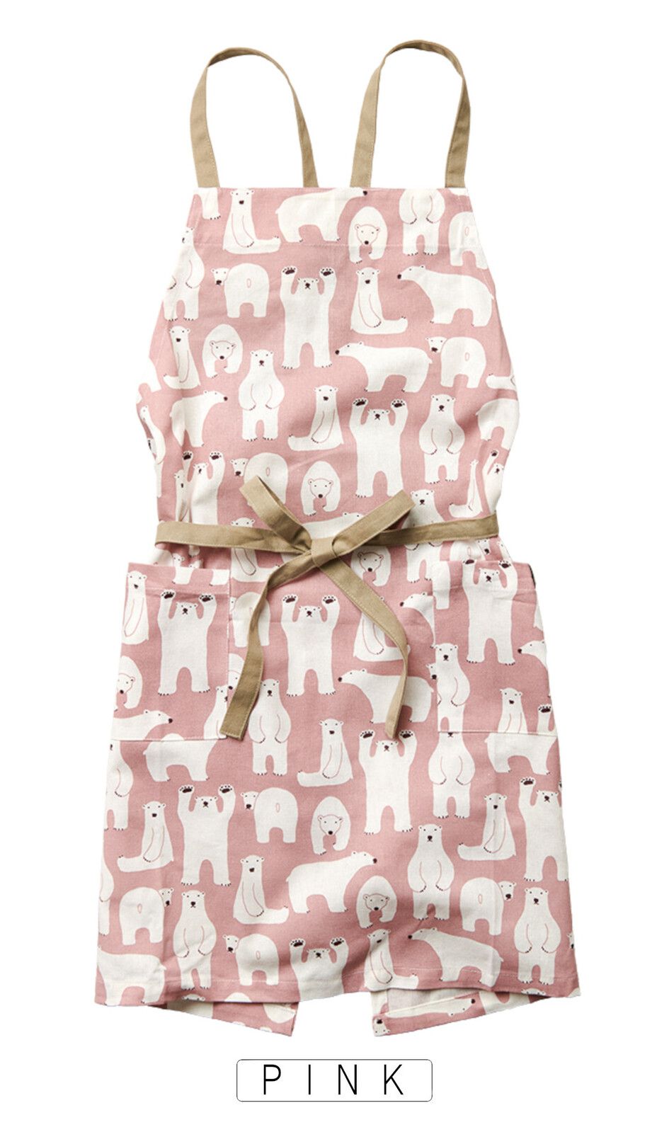 日本代購 - 印度棉大人料理圍裙(雙口袋)-北極熊-粉