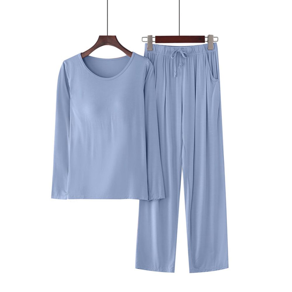 莫代爾柔軟涼感Bra T-長袖套裝-藍色