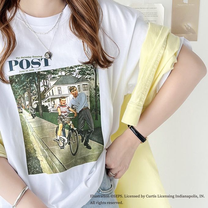 日本 Classical Elf - 設計師聯名 復古印花寬版T恤-自行車課-白