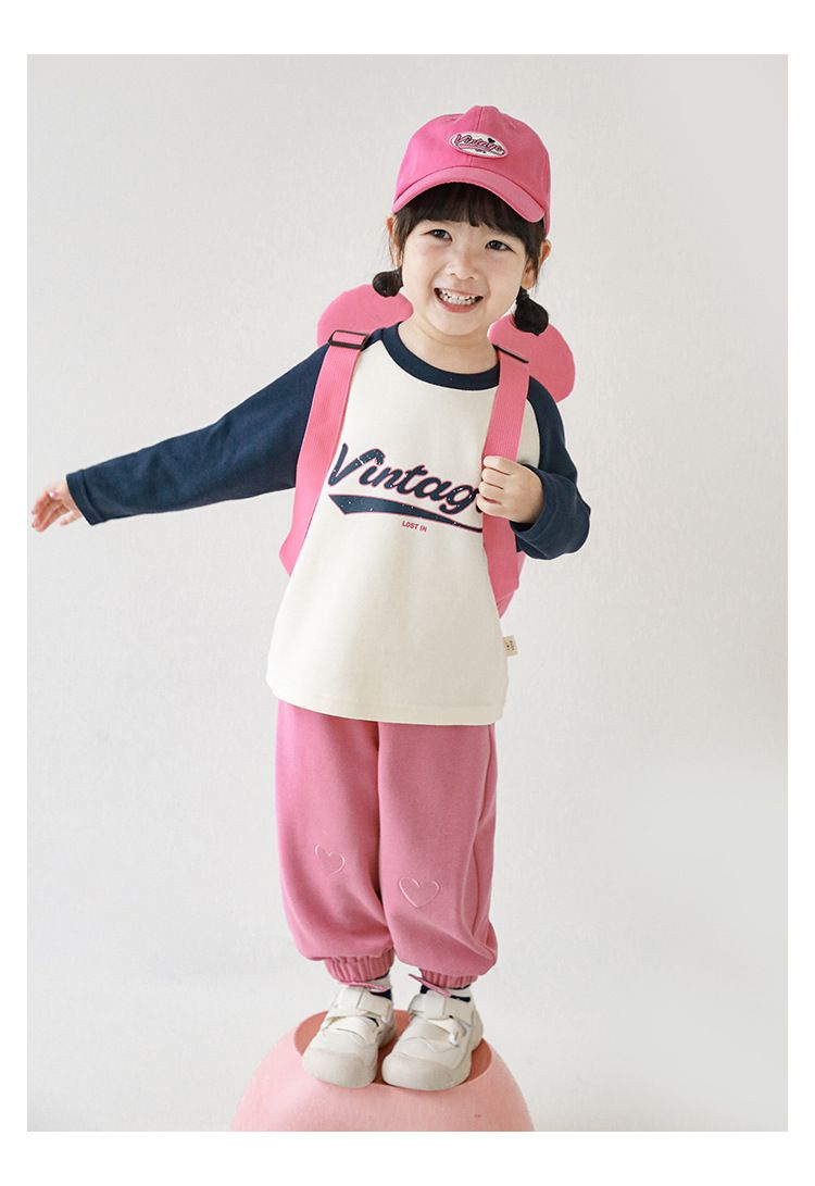 腰鬆緊百搭休閒束口長褲-愛心-粉色