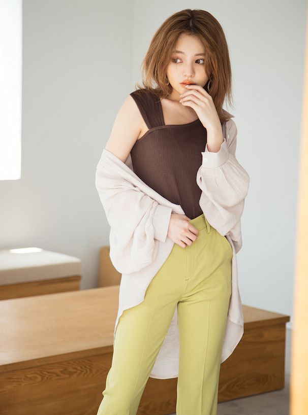 日本 GRL - 不對稱羅紋彈性無袖上衣-水藍