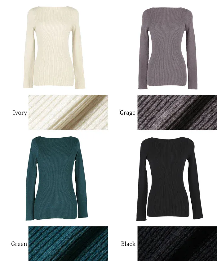 日本 COCA - 輕量柔軟 船型領薄針織上衣-高原綠