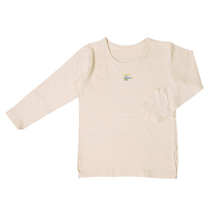 akachan honpo - 長袖圓領上衣2件組-蓬鬆棉 直升機&新幹線-綠色