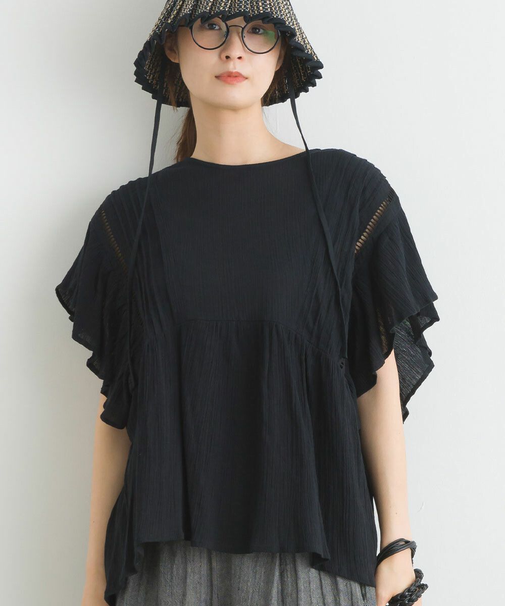 日本女裝代購 - 100%印度棉 超透氣荷葉短袖上衣-白