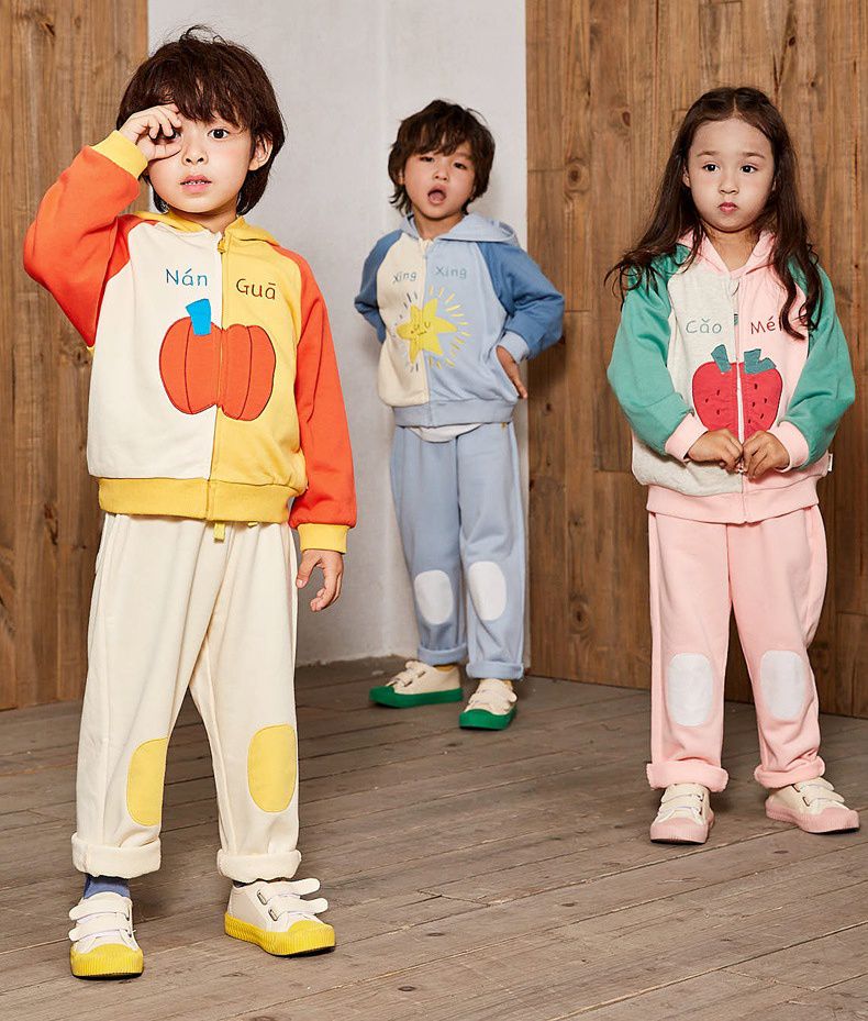 Minizone - 連帽撞色休閒長袖外套-星星-藍+杏