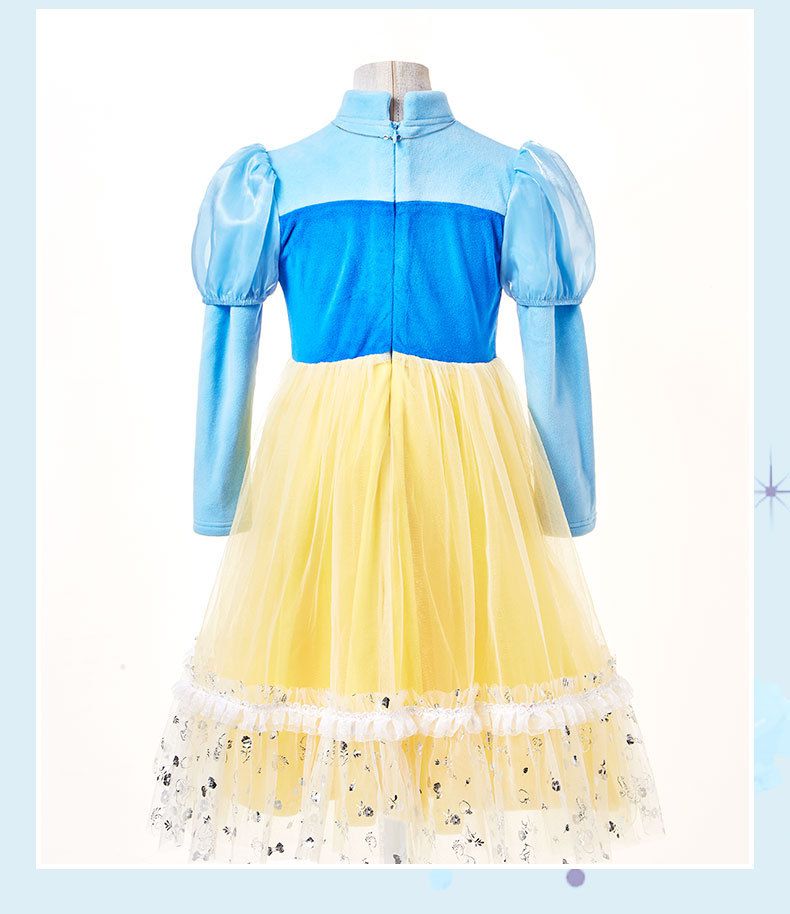 公主系列造型長袖連身裙/萬聖節-卡通人物白雪公主(送項鍊)-黃+藍