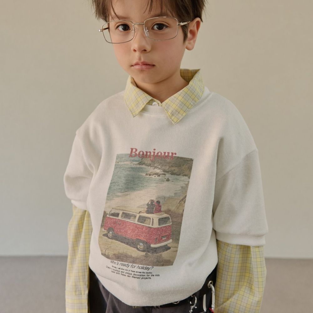 HIKIKI 復古休旅車印刷短袖針織衫-白