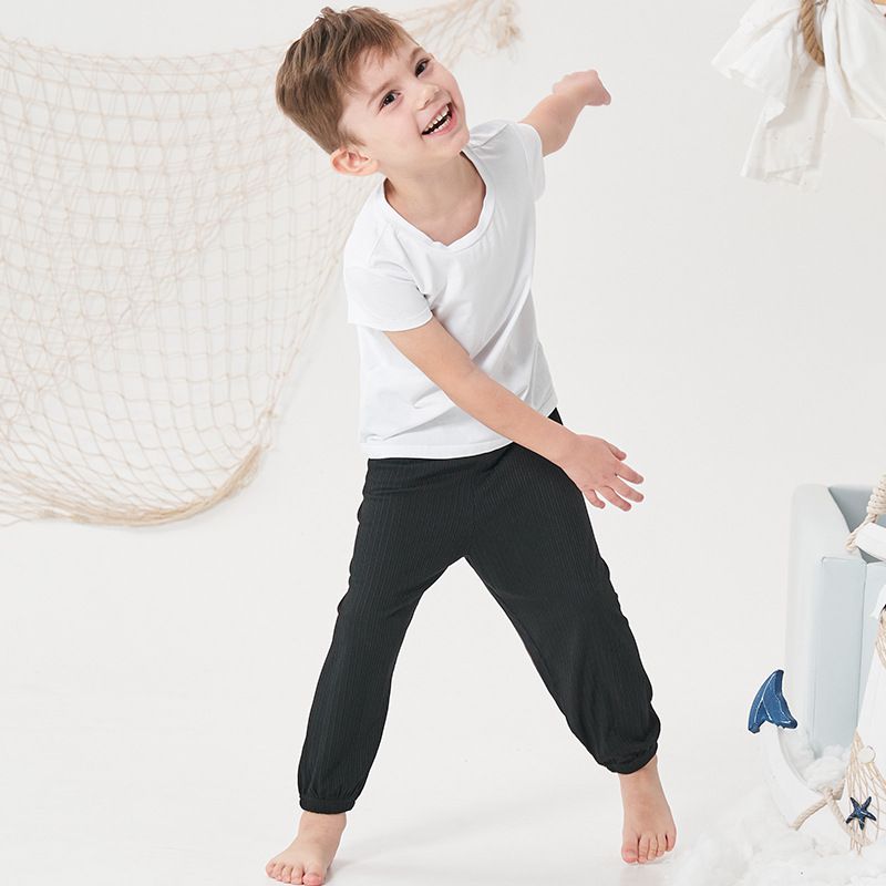 冰絲涼感素色螺紋防蚊褲/空調褲-棕色