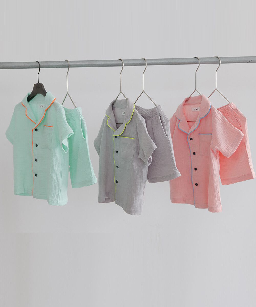 日本 riziere - 二重紗繽紛撞色滾邊家居服/睡衣-粉x藍