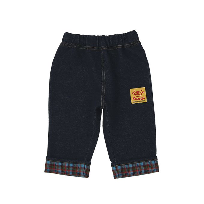 日本 ZOOLAND - 柔軟舒適格紋七分褲-蛋包飯口袋-海軍藍