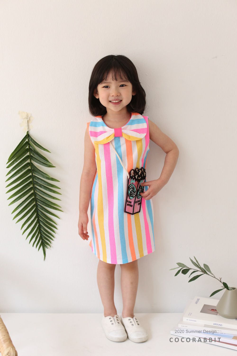 韓國 Coco Rabbit - (剩S)爆米花包包彩虹蝴蝶結洋裝-天藍/粉紅