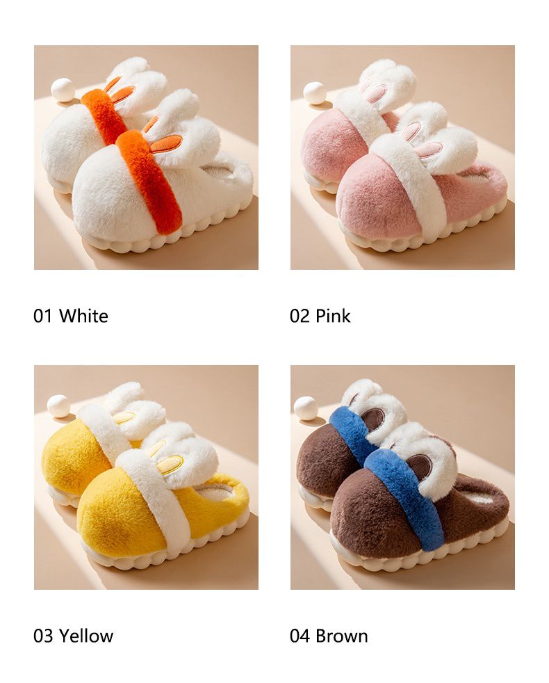 兒童毛毛保暖室內拖鞋(厚底)-兔耳-粉色