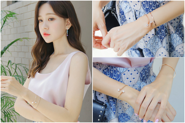 韓國 Soo&Soo - 水晶相映雙手環-玫瑰金