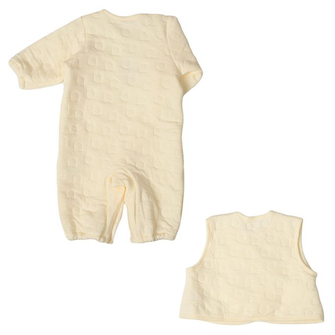 akachan honpo - 長袖連身衣 保暖鋪棉-附背心-淺卡其色 (50~60cm)