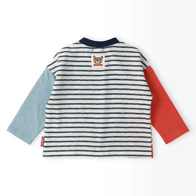 日本 ZOOLAND - 春季拼接風長袖上衣-撞色小熊-黑白黃