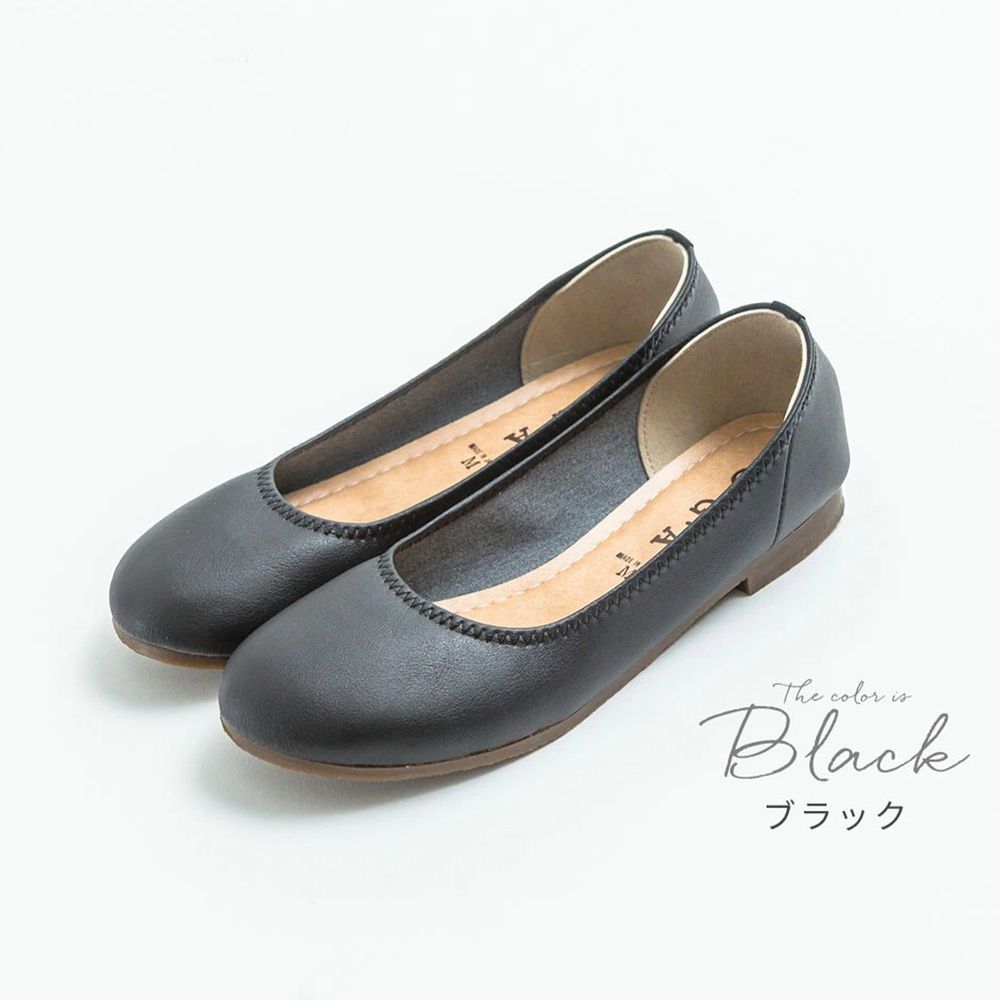 日本女裝代購 - 日本製 仿皮柔軟休閒平底包鞋-黑