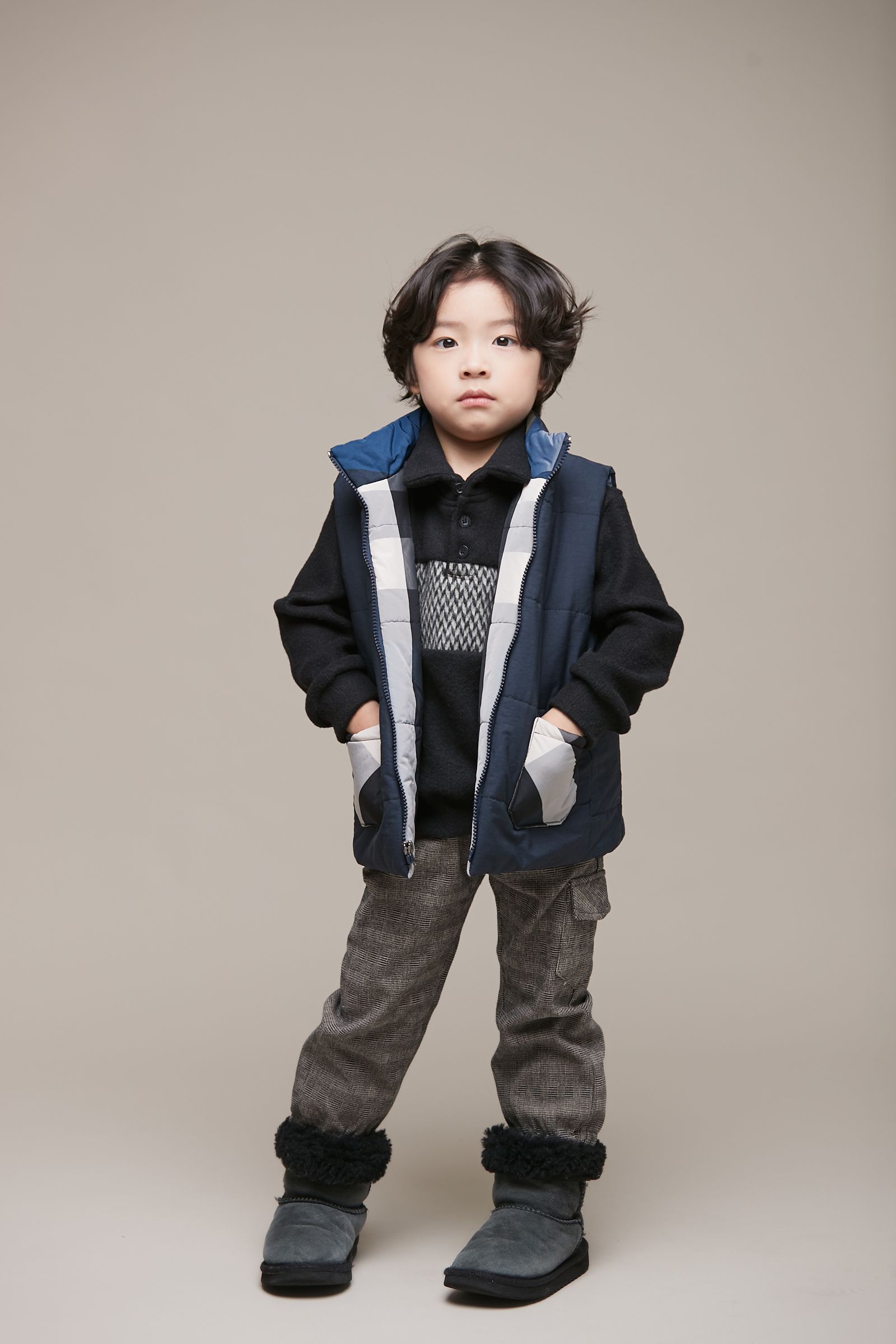 韓國 Coco Bang - 鋪綿格紋背心-藍