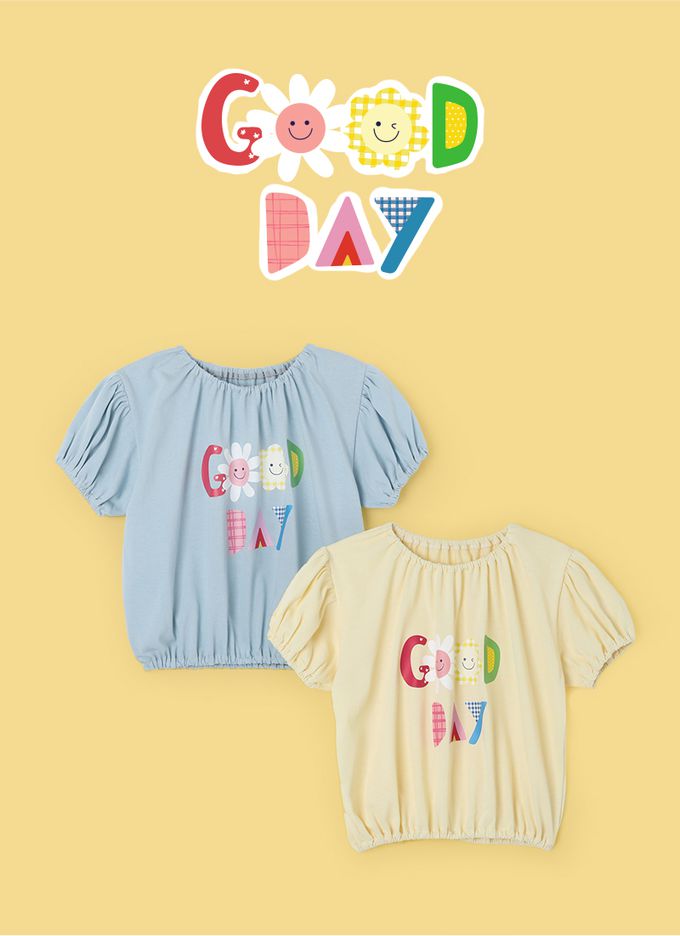 韓國 OZKIZ - GOOD DAY印泡泡短袖上衣-黃