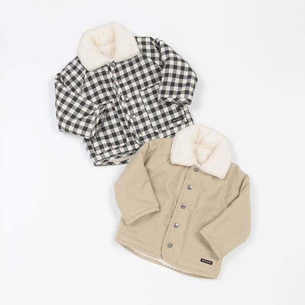 日本 petit main - 翻領英倫風絨毛雙面穿外套-素面卡其