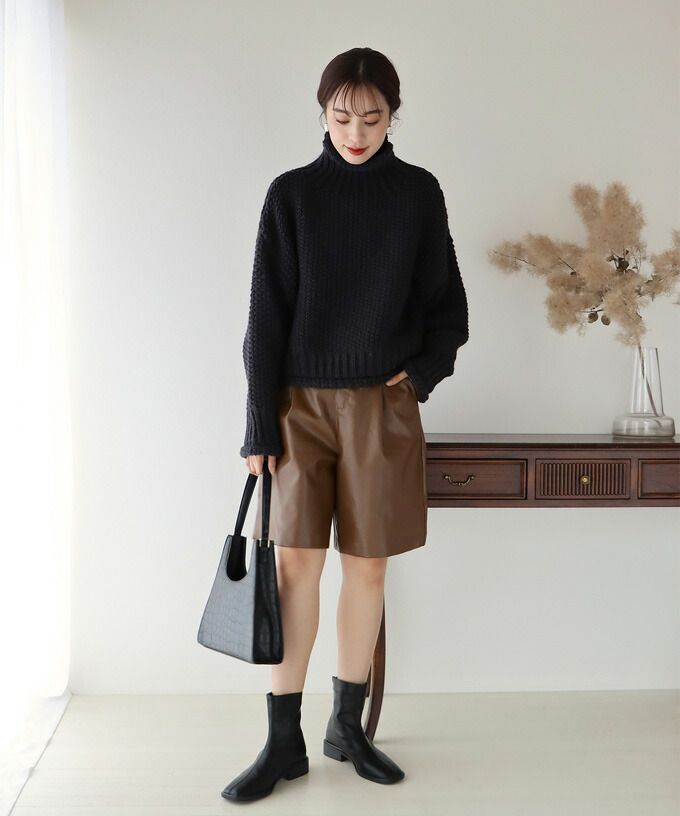 日本 BLUE EAST - 定番時尚簡約皮褲-可可棕