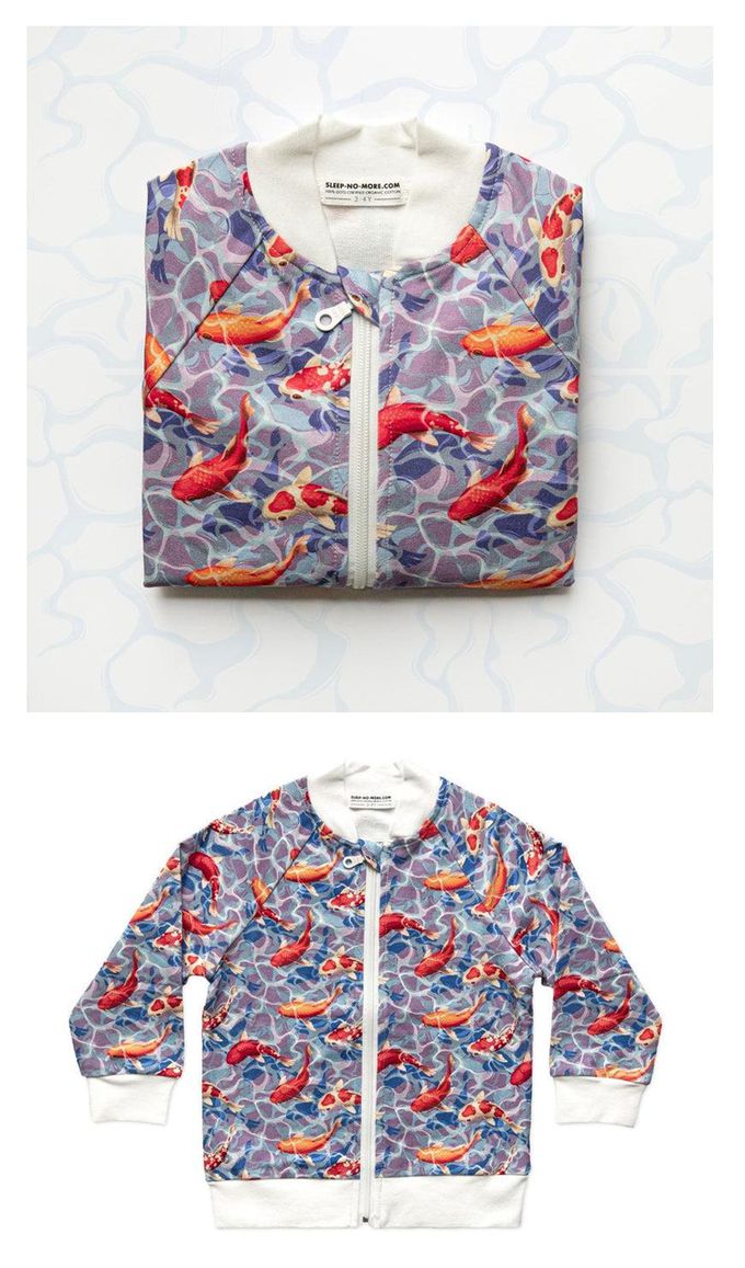 英國 SLEEP NO MORE - 100% 有機棉兒童長袖拉鍊外套-鯉魚 (5-7 Y)
