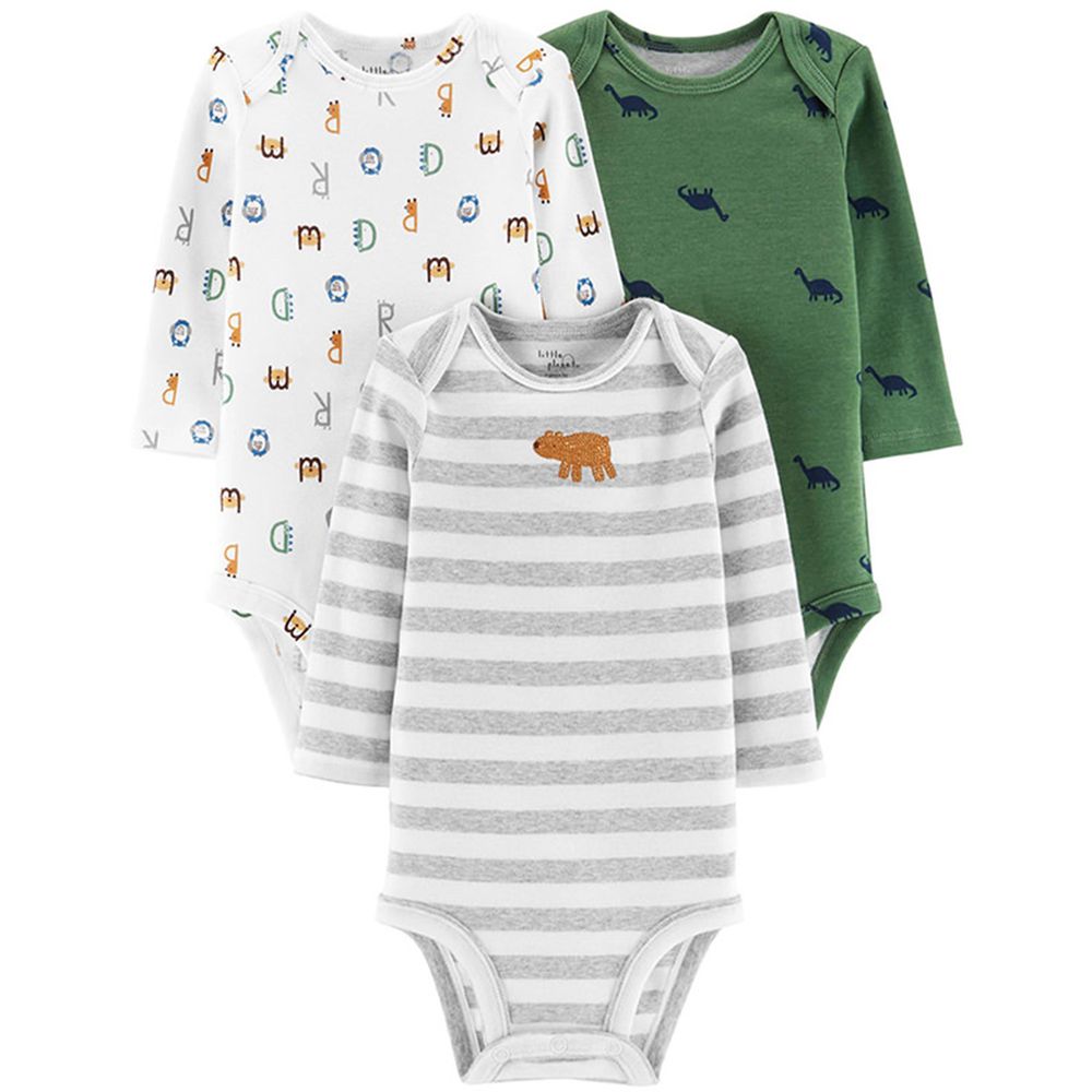 美國 Carter's - 嬰幼兒長袖包屁衣三件組(有機棉)-動物字母