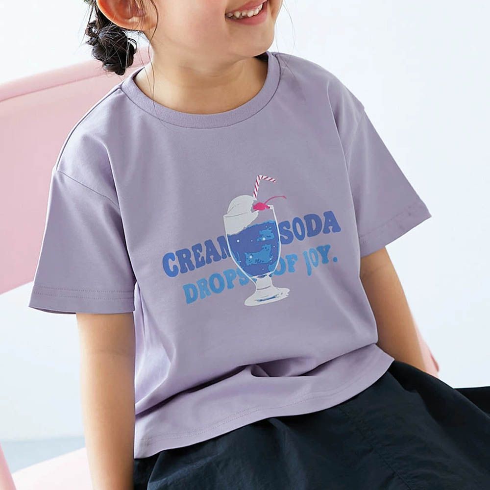 接觸涼感 女孩印花短袖上衣-冰淇淋聖代-淺紫