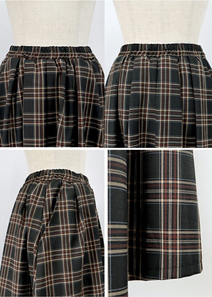 日本 BLUE EAST - 文藝細緻格紋顯瘦長裙-綠黃黑