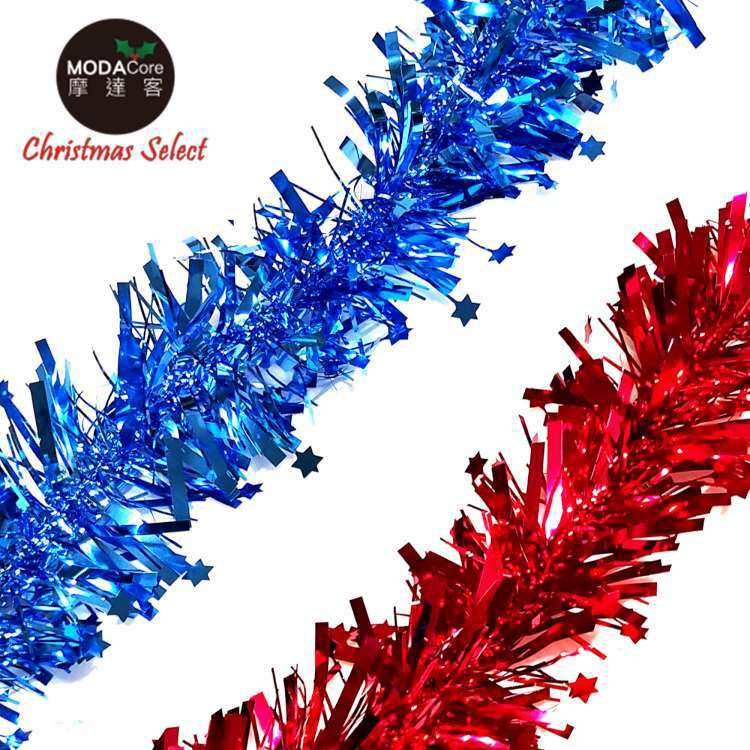 MODACore 摩達客 - 4吋小星星單色寬窄條金蔥彩條龍柱(3條一組-顏色隨機出貨) 可掛聖誕樹/門窗邊/牆沿/派對裝扮用