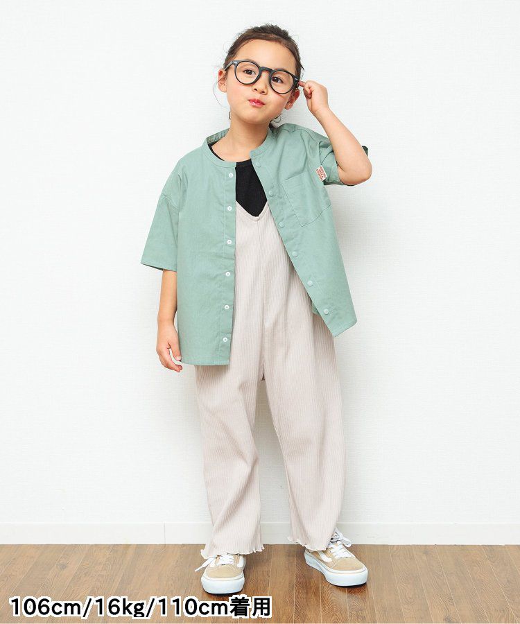 日本 BREEZE - 背交叉下擺捲邊羅紋短袖上衣-紅綠條紋