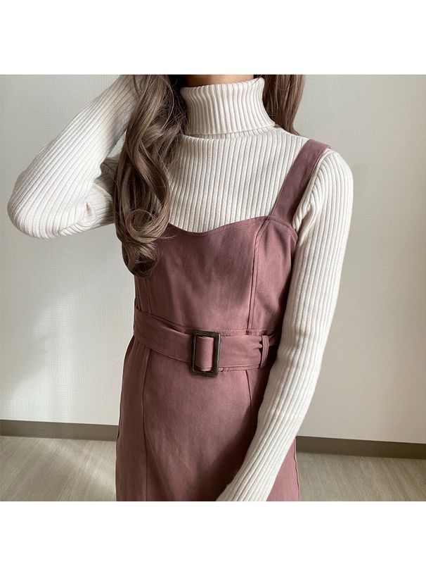 日本 GRL - 麂皮感愛心領魚尾吊帶裙-罌粟粉