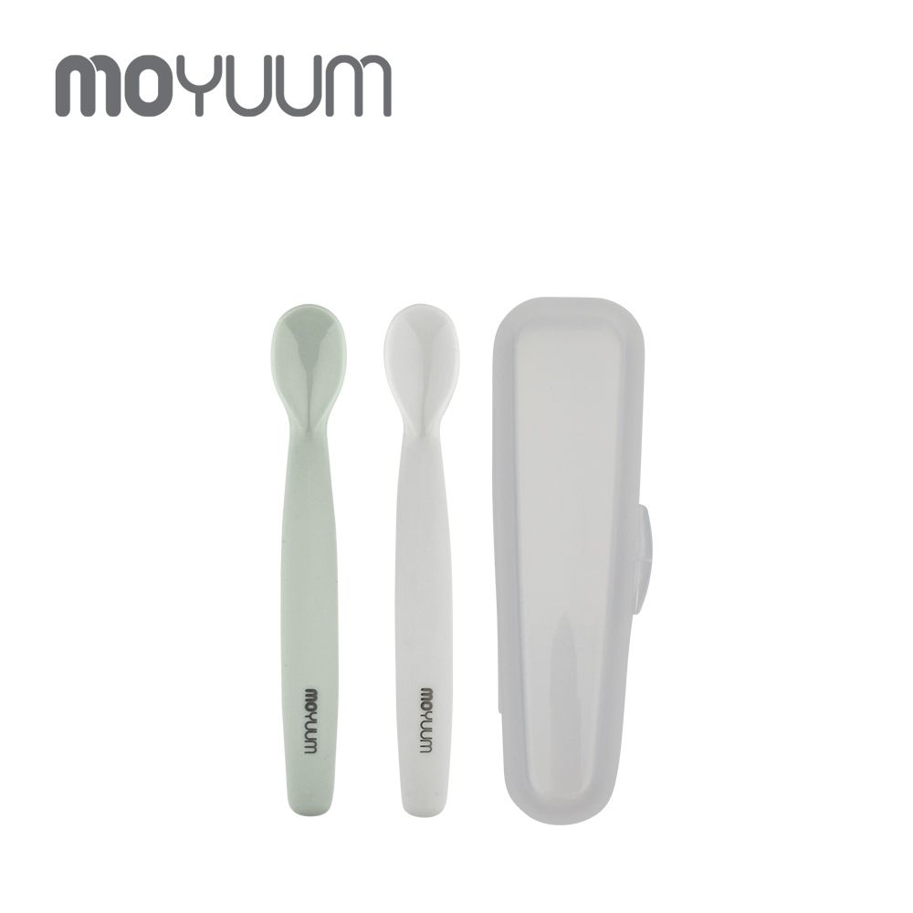 韓國 Moyuum - 白金矽膠兒童湯匙2入組-綠色+灰色