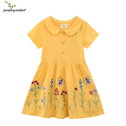 Jumping meters - 娃娃領短袖棉質洋裝-小小花園-黃色
