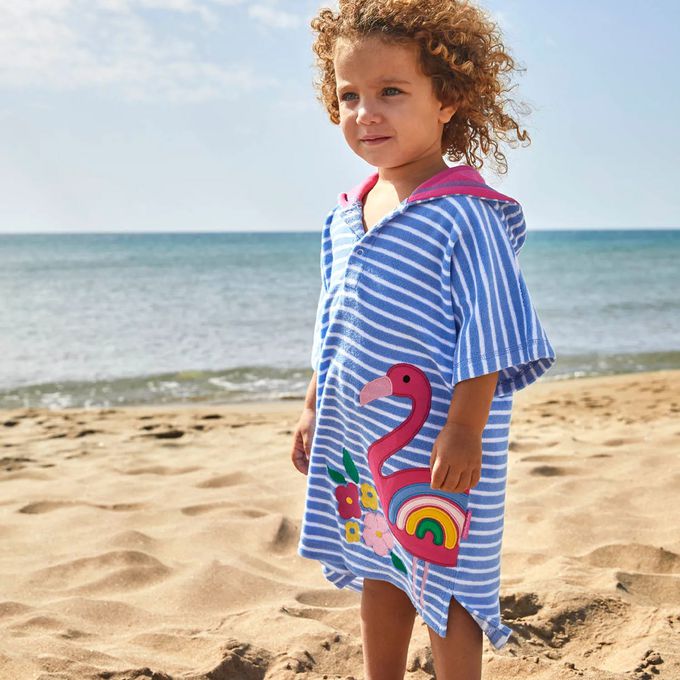 英國 JoJo Maman BeBe - 嬰幼兒/兒童游泳浴巾＆浴袍-火烈鳥