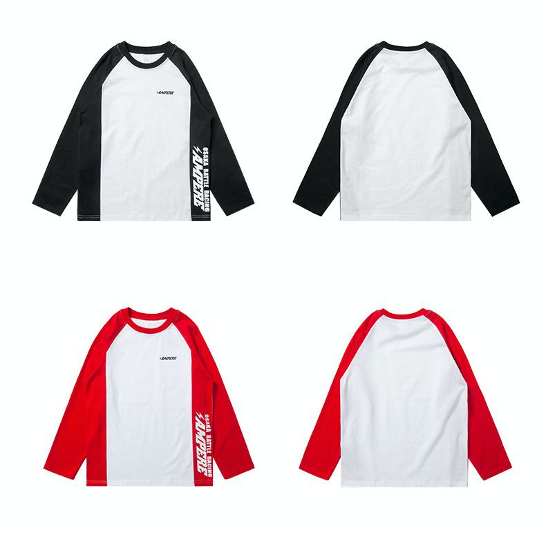 純棉基礎款長袖上衣-撞色字母-黑色