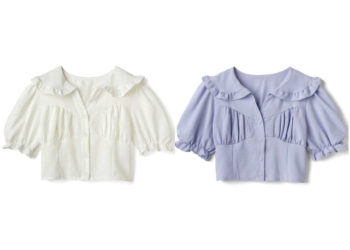 日本 GRL - 荷葉抓皺修身短版短袖襯衫-天使白