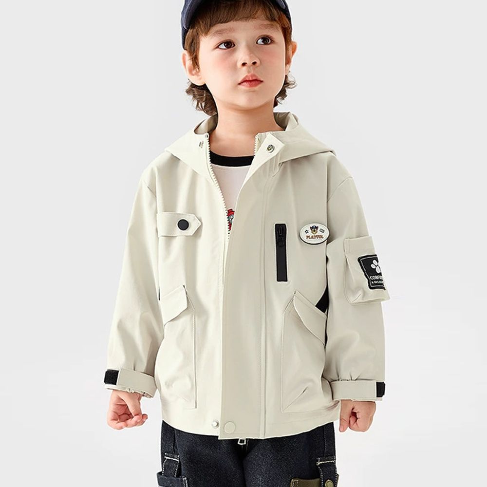 卡通汪汪隊防潑水連帽外套-卡通人物阿奇-米白