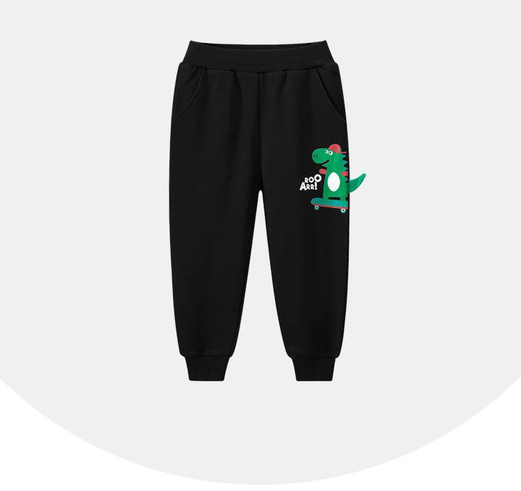 純棉立體造型長褲-滑板恐龍-黑色