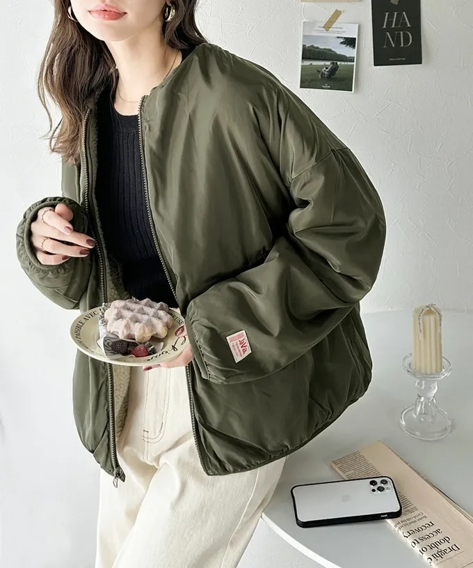 日本 Classical Elf - 2WAY泰迪熊短絨飛行外套-米杏x黑